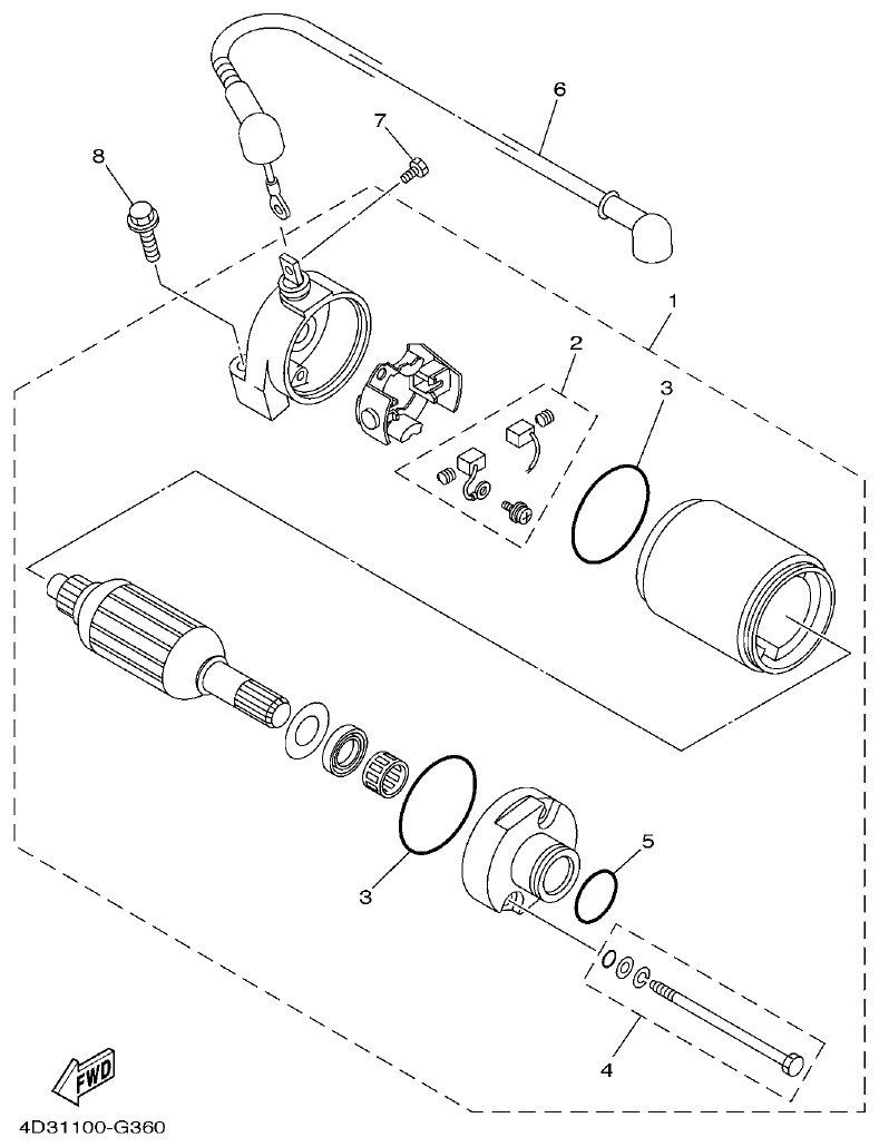 Yamaha 250RAP STARTING MOTOR parts diagram